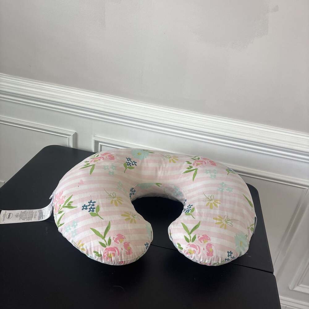 Boppy Original Nursing Pillow with Floral Pink Stripe Slipcover